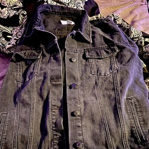 Oversized distressed grey denim jacket